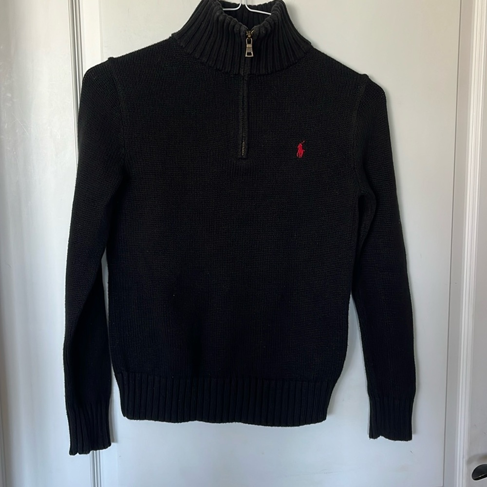POLO Ralph Lauren EUC preppy black 1/4 zip High Neck jumper Sweater M 10-12
